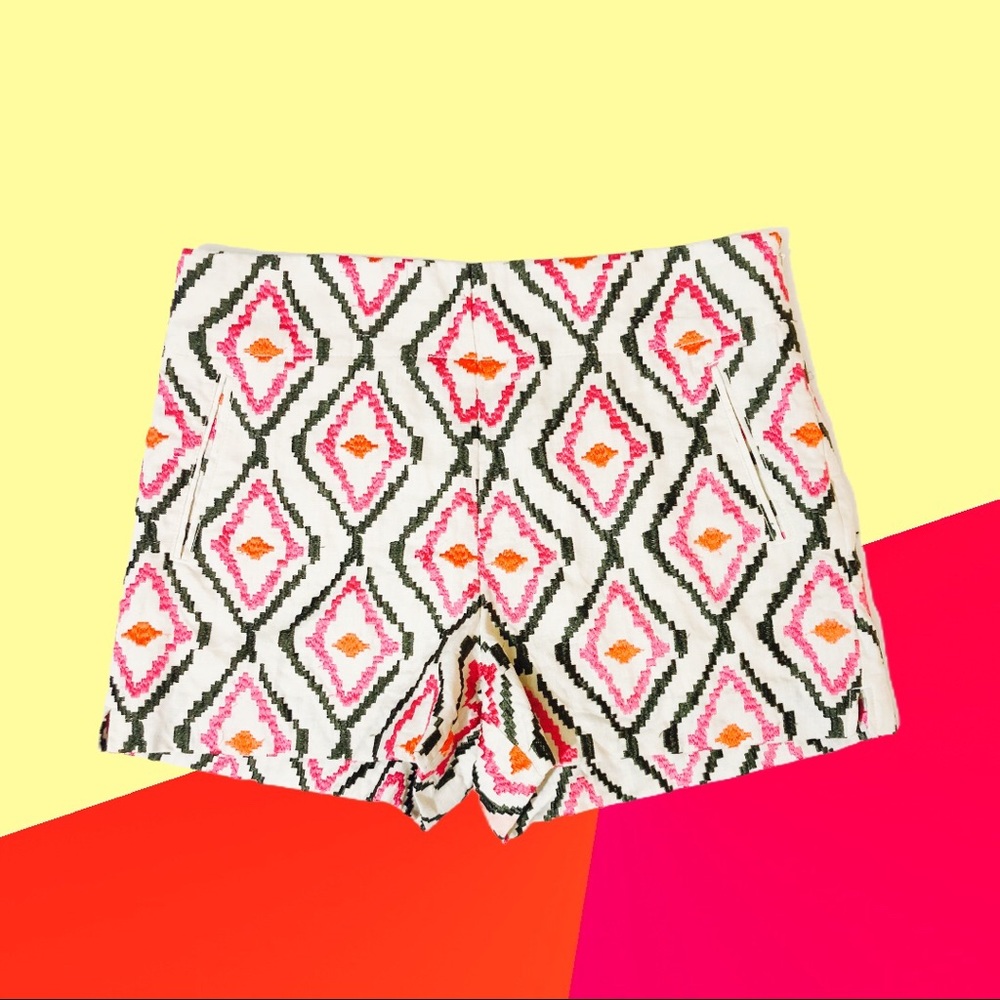 ANN TAYLOR LOFT embroidered ikat linen shorts